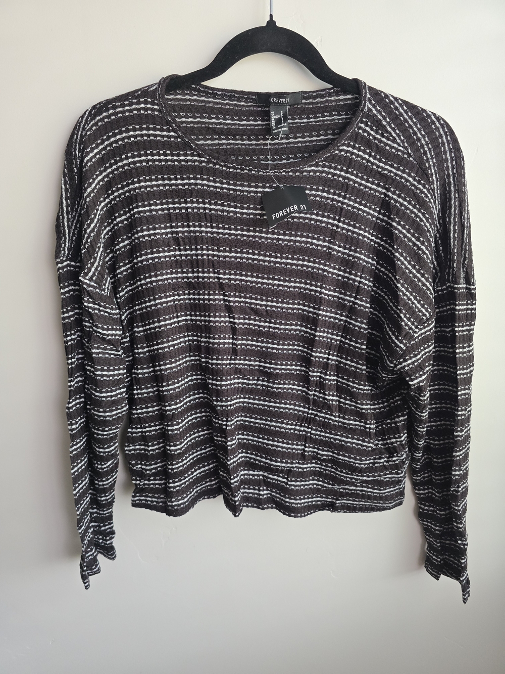 Forever 21 Black Striped Long-Sleeve Top